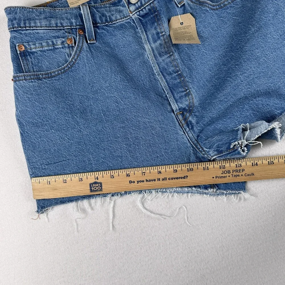 Levi's 501 Shorts Womens 34 Blue Denim High Rise Cutoff Button Fly Raw Hem